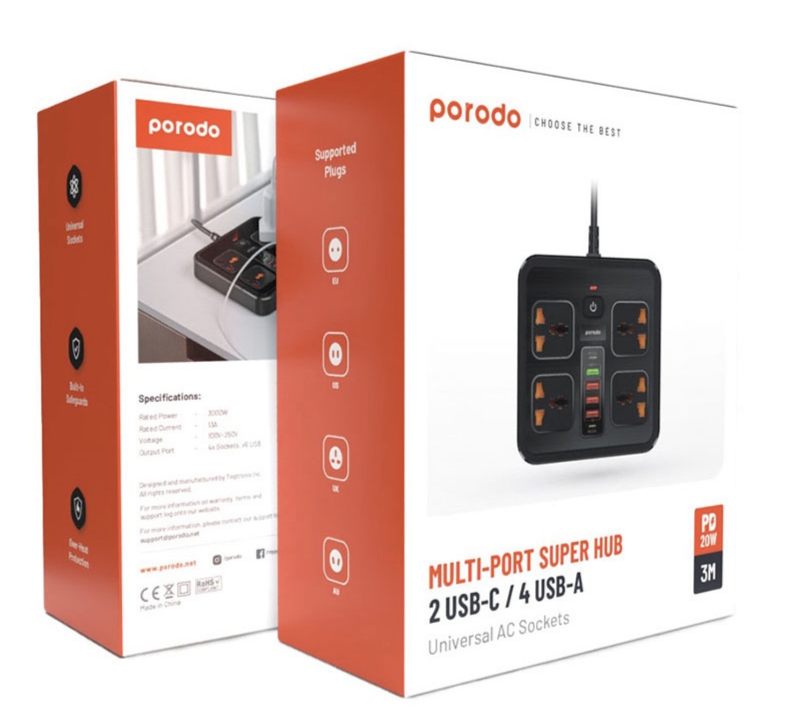 porodo multi-port super hub universal AC sockets